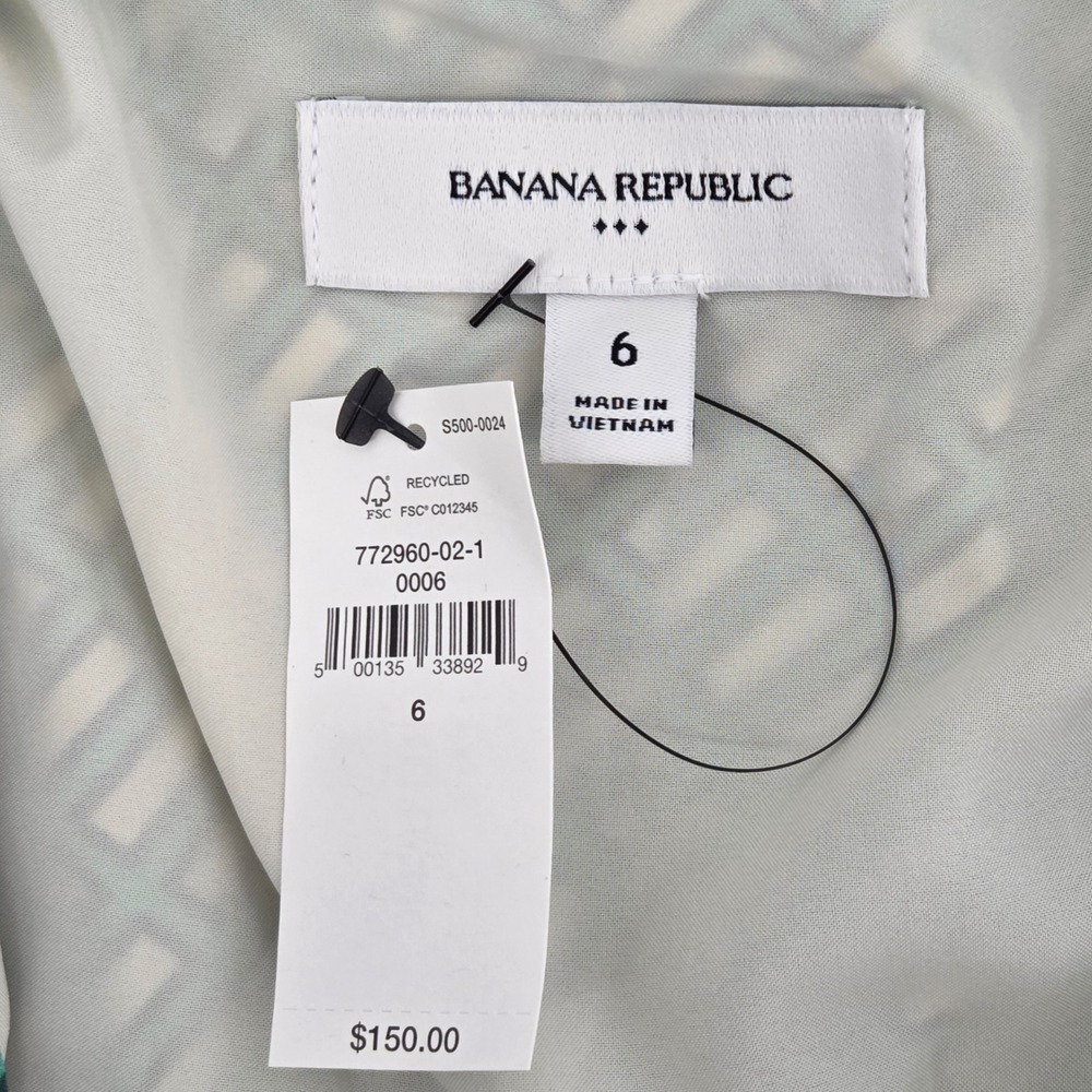 Banana Republic Maxi Dress 6 Green Geometric Pleated Pockets Flowy Summer - Picture 4 of 12